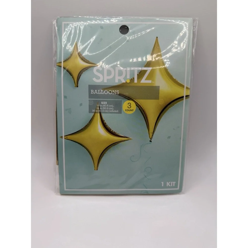 Spritz Brand 4 Packages-3 Count Gold Star Shaped Ballons Holiday Christmas Party